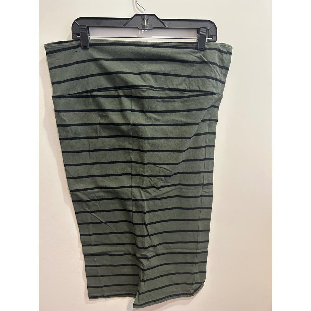 Torrid Plus Size Olive Green Black Striped Stretch Knit Pencil Skirt - Picture 2 of 3